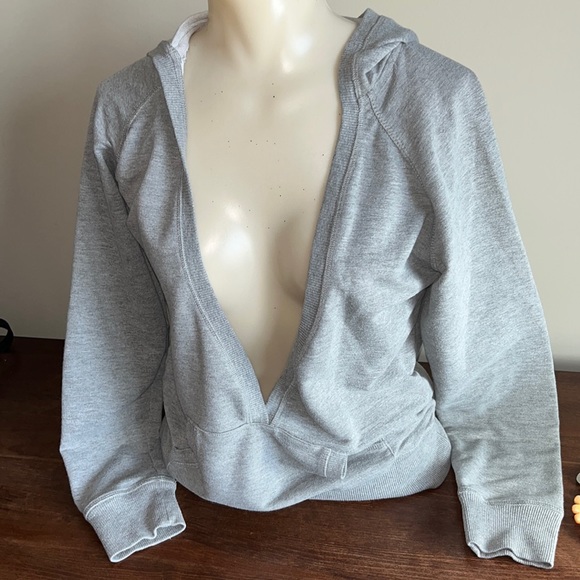 Deep V-neck hoodie basic grey Size L - Picture 1 of 5